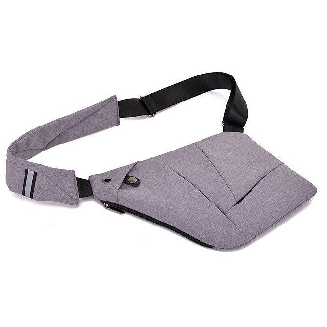 Bolso de pecho multibolsillo para hombre, bolso de mensajero antirrobo para hombre, bolso de pecho Unisex con interfaz de auriculares gris