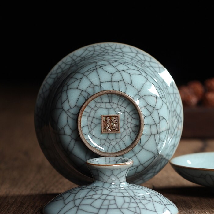 [grandness] kinesisk ge ovn longquan celadon porcelæn gaiwan kina tekopper og te skål keramisk 155ml knitre glasur tekande