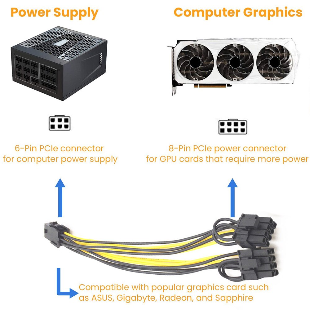 5/10pcs PCI-E 6-pin to Dual 6+2-pin (6-pin/8-pin) Power Splitter Cable Graphics Card 6Pin to Dual 8Pin PCIE PCI Power Cable