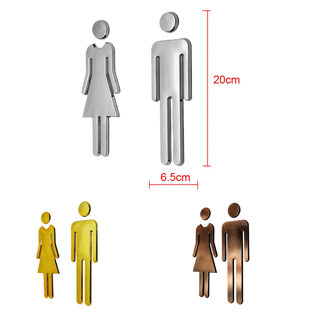 Man&Woman WC Stickers Toilet Signs Restroom Washroom Signage Plaque Bronze