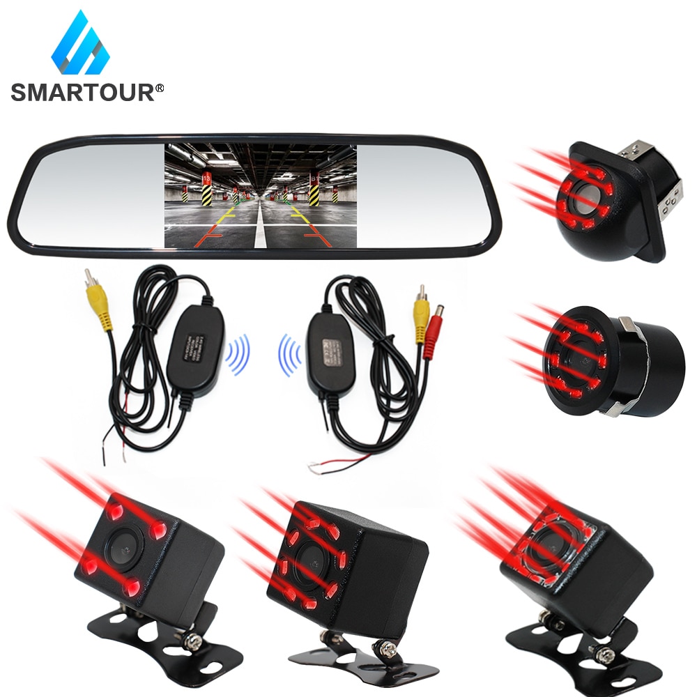 Smartour Auto Video Auto Parking Monitor Nachtzicht Omkeren Achteruitrijcamera Met 4.3 Inch Draadloze Achteruitkijkspiegel Monitor