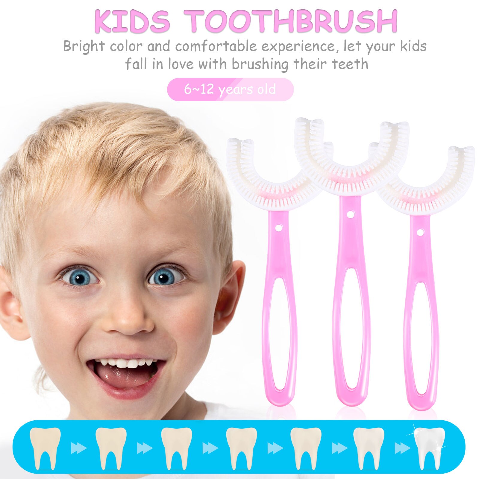 3Pcs Children U-shaped Toothbrushes Teeth Brush Kids Teeth Cleaning Brushes