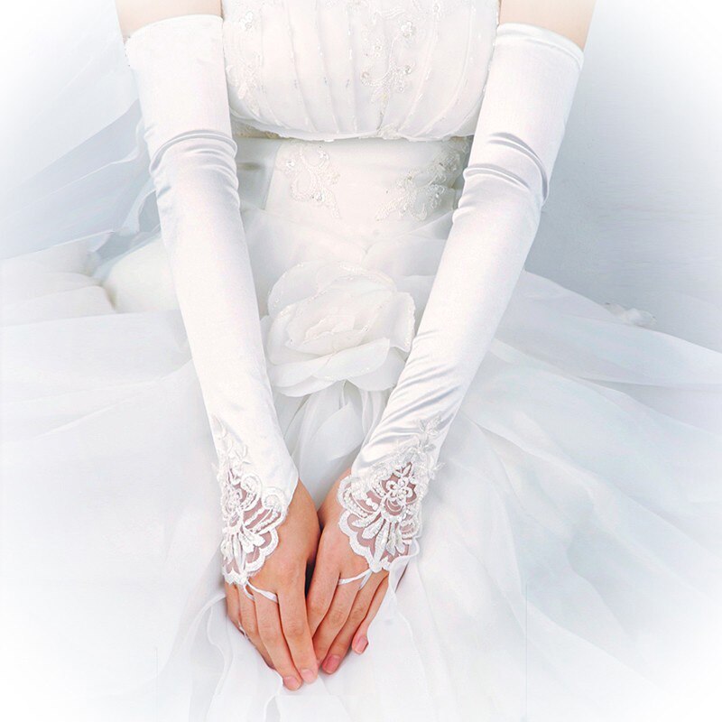 Guantes de novia largos sin dedos, para , baile, Opera, Blanco, Negro, Rojo, accesorios de boda