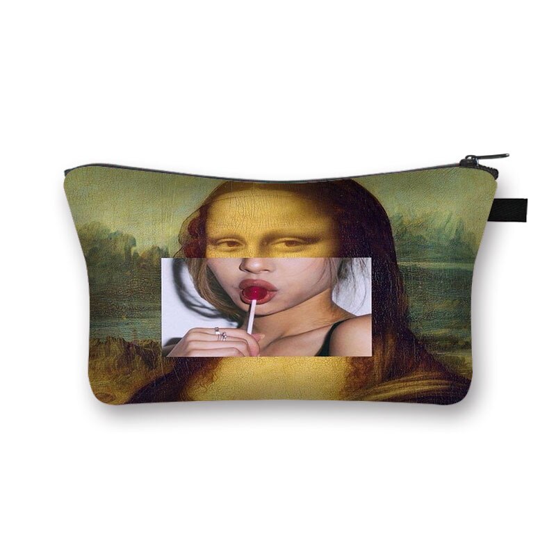 Fun-Bolso de cosméticos spoof Mona Lisa para mujer, neceser de viaje para cosméticos, monedero portátil: shzbqwmnls018x