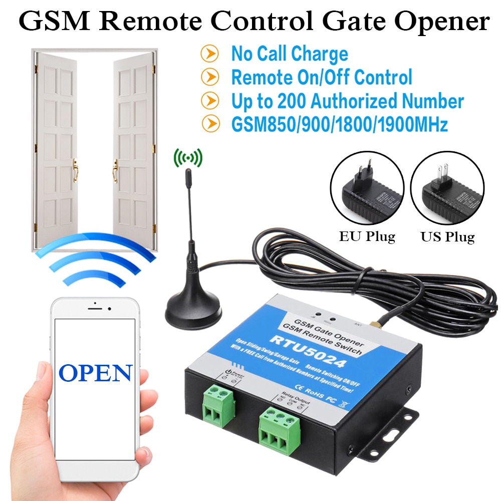 RTU5024 GSM Gate Opener Relay Switch Wireless Remote Control Door Access Switch Door Opener Free Call 850/900/1800/1900MHz