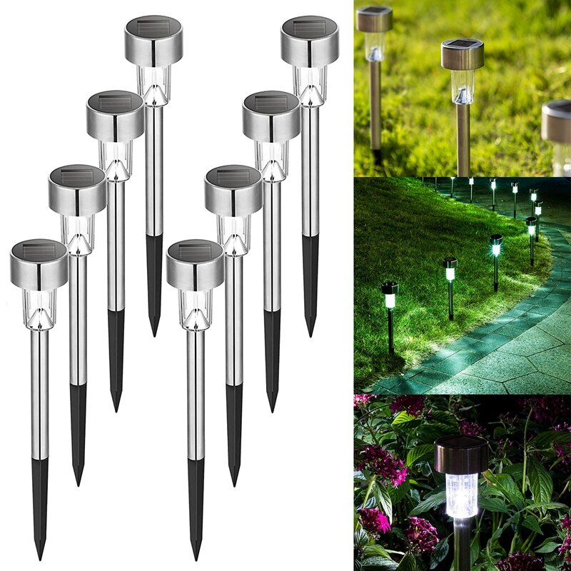 12 Pack Solar Lights Outdoor Garden Led Light Landscape/Pathway Lights Stainless Steel