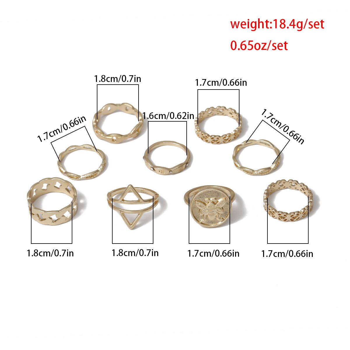 Spaloria 9pcs Boho Do Punk Do Vintage Rodada Abelha Conjunto Oco Geométrica do Anel Anéis de Ouro Para As Mulheres Festa de Casamento de Moda Feminina jóias