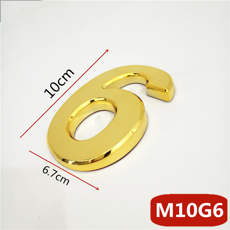 10cm 3D duży rozmiar nowoczesny dom numer drzwi hotelowe płyta adres domowy skrzynka pocztowa numery cyfry naklejki znak 0-9 złoty kolor: 6 / Qty 2pcs
