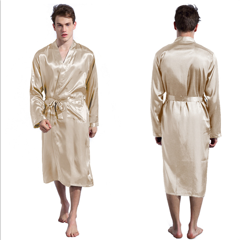 Hvit ensfarget langermet kinesisk herre rayon-kåpe kjole mannlig kimono badekåpe nattøy nattøy pyjamas sml xl xxl