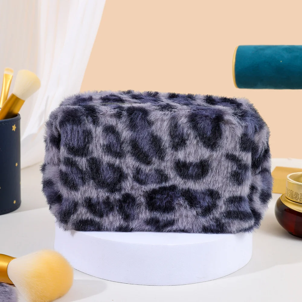 Leopard Fur Makeup Bags for Women Soft Travel Cosmetic Bag Organizer Case Lady Girls Make Up Case Necessaries Handbags Case