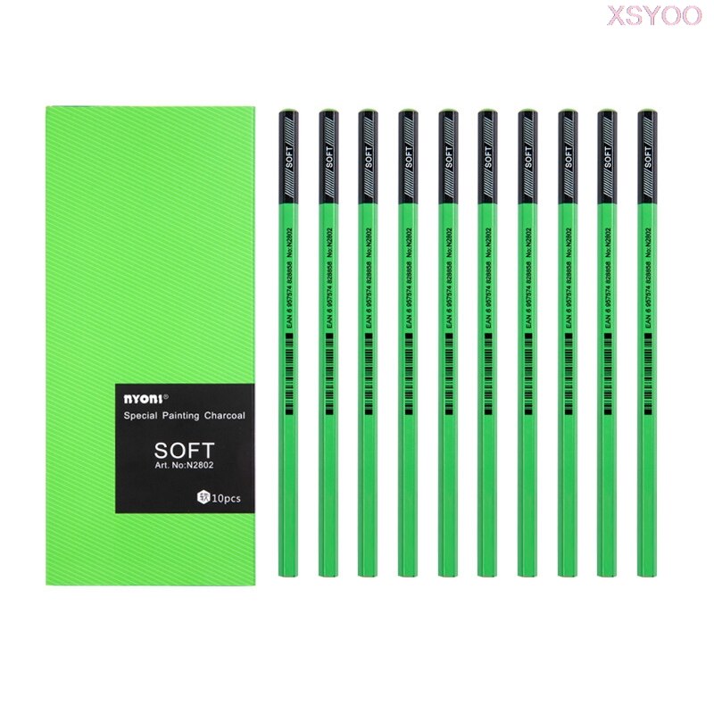 NYONI 10/12Pcs 14B Pencil Set Dedicate Charcoal Pencil Soft Medium Hard Painting Pencils Sketch Pencil Art Supplies Staionery: 10 Soft-green