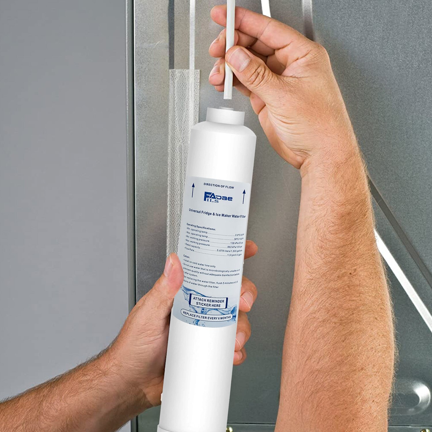 2 Pack of Universal Fridge and Icemaker Inline Water Filter 2"x10" with 1/4" Built-In Quick-Connect Fittings