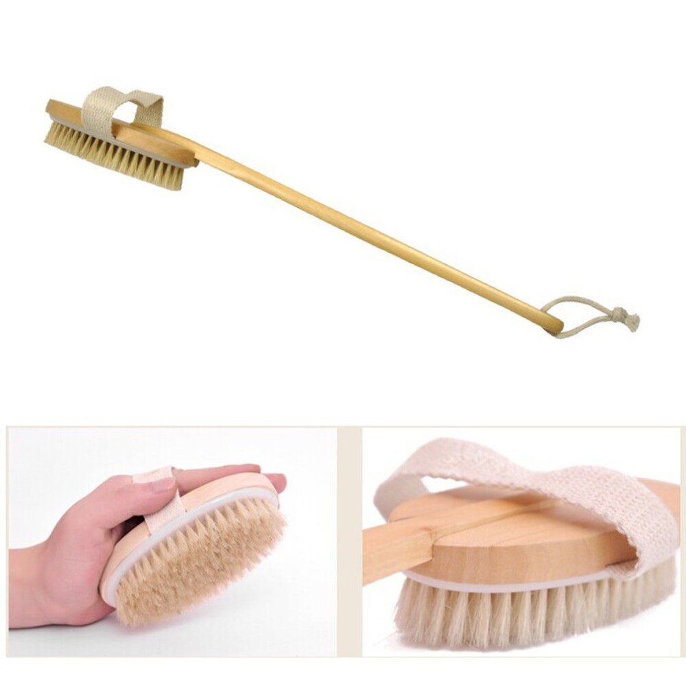 1 pcs Long Wooden Handle Bath Body Brush Natural Bristles Exfoliating Body Massager Brush Skin Cleaning for Bathroom