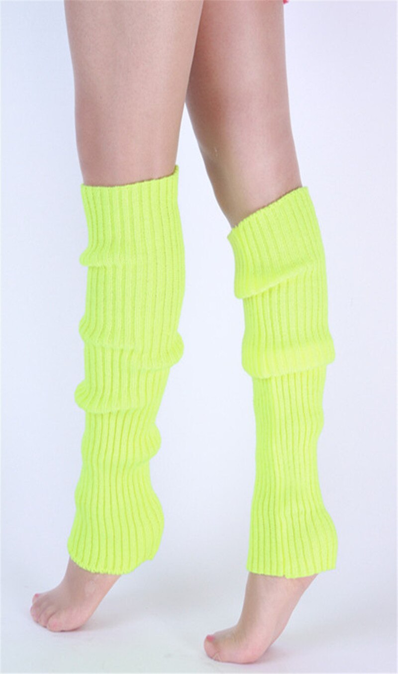 1 paar stijlvolle dames gebreide beenwarmers winter gebreide haak dames legging voetwarmer kniehoge elastische beenwarmers sokken: Fluorescerend geel
