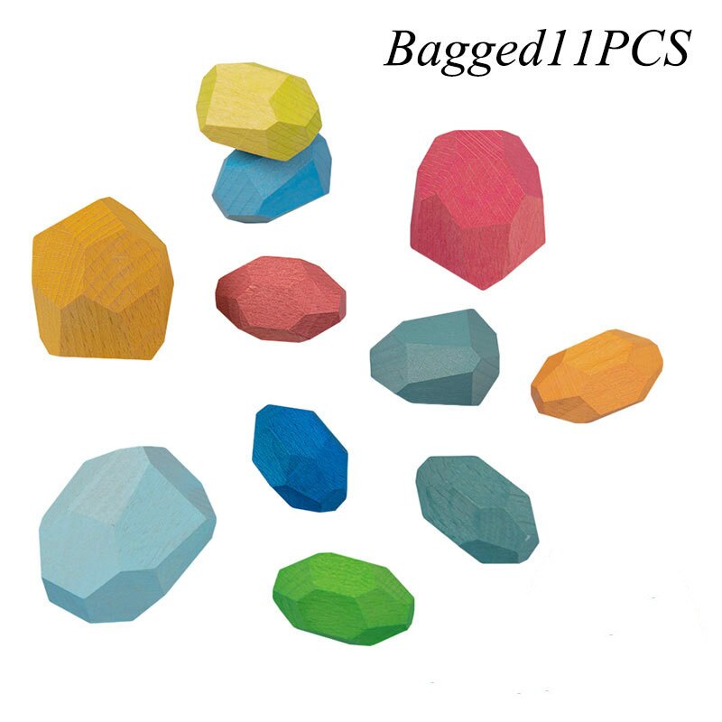 Creatieve Houten Jenga Bouwsteen Gekleurde Steen Educatief Speelgoed Koude Toon Nordic Stijl Stapelen Spel Kinderen Houten Speelgoed: K-Bagged 11pcs