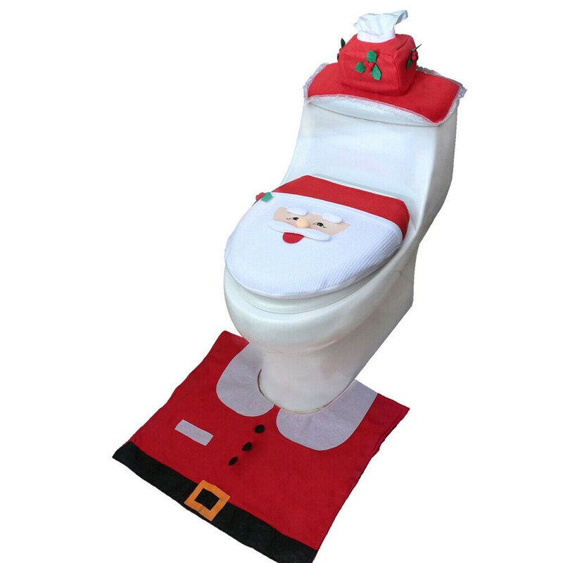 3 stk jul xmas boligindretning toilet toilet sæt santa snemand elf jul badesæt (toiletbetræk + tankdæksel + kontur tæppe): Julemanden