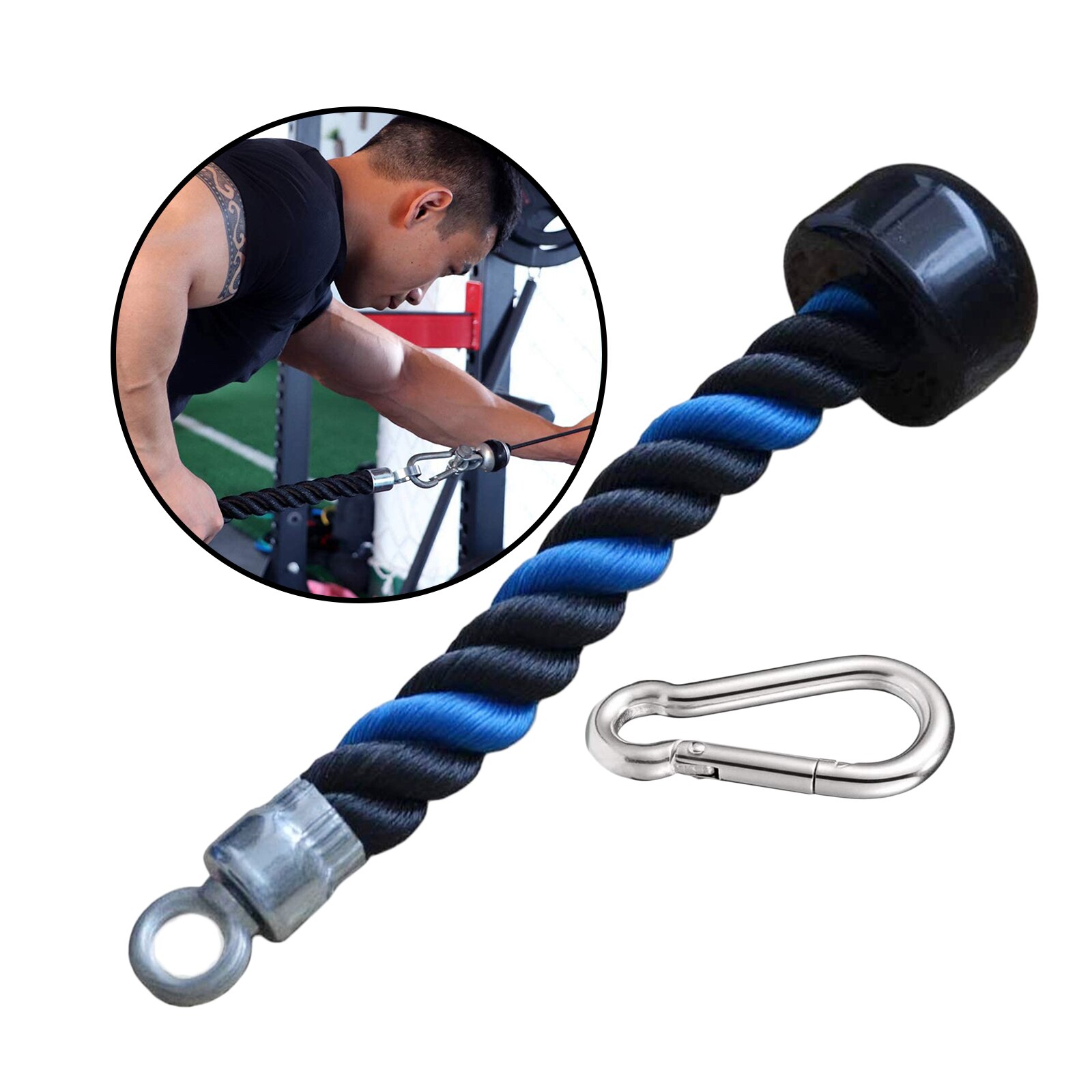 Triceps Single Rope LAT Pull Down Handle Cable Machine Multi-Gym Attachment with Carabiner for Arm Bicep Muscle Building