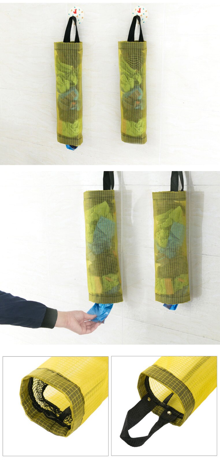 Household Grocery Bag wall-mounted Storage Dispenser Plastic Kitchen Organizer Garbage Bag Storage Bag Long Tube Mesh Bag #10