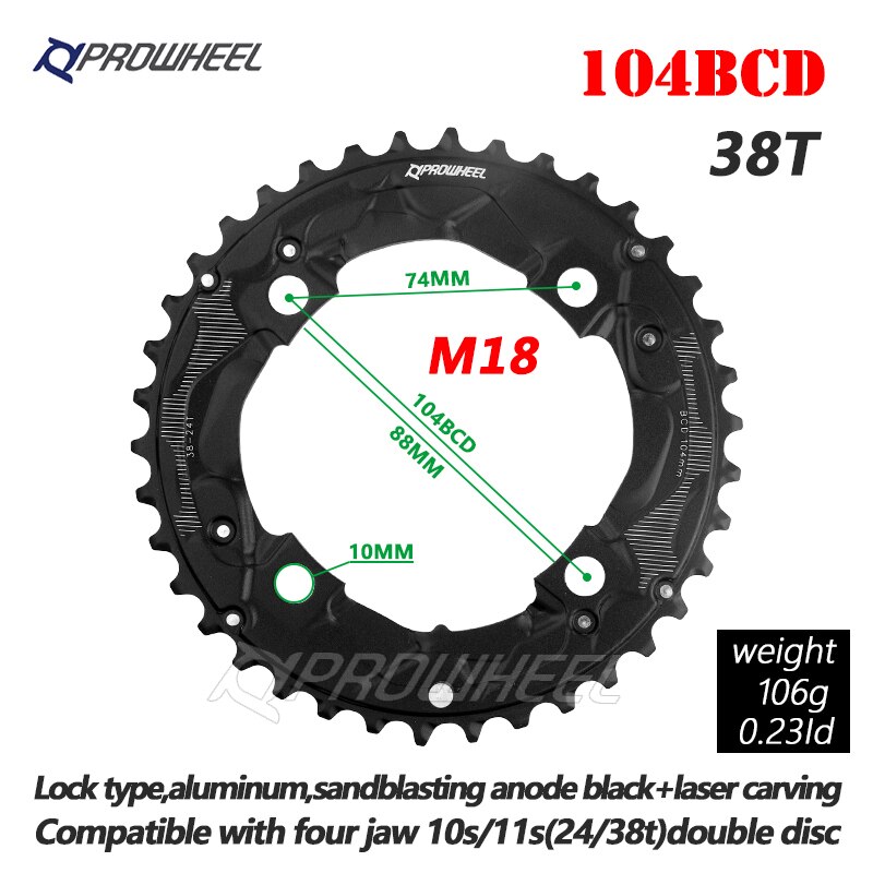 Mtb Fiets Kettingbladen 64/96/104 Bcd Tandwielen 22/24/26/28/32/36/38/40/42/44T Twee Speed/Drie Speed Bike Crank Reparatie Tandwielen: M18 38T