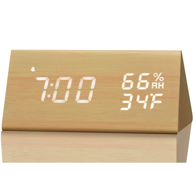 Houten Wekker Klok Led Time Display Usb Charger Vochtigheid En Temperatuur Detectie Digitale Wekker Voor Nachtkastje: Yellow