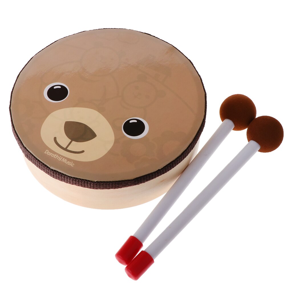 Patrón de oso de dibujos animados, tambor de mano, juguete de percusión para instrumentos musicales, aprendizaje, Educación Temprana, de cumpleaños