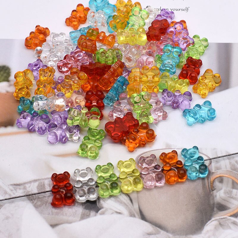 Rainbow Kleurrijke Leuke Gummy Bear Acryl Kralen Voor Sieraden Maken Ketting Armband Oorbellen Beren Kerstcadeau Kruis Gat