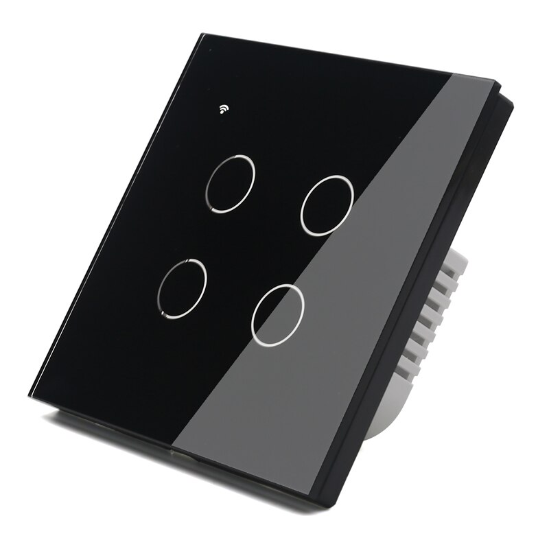 (No need neutral) WIFI Touch Light Wall Switch Black Glass Blue LED Smart Home Phone Control 1 Gang 2 Way Alexa Google Home