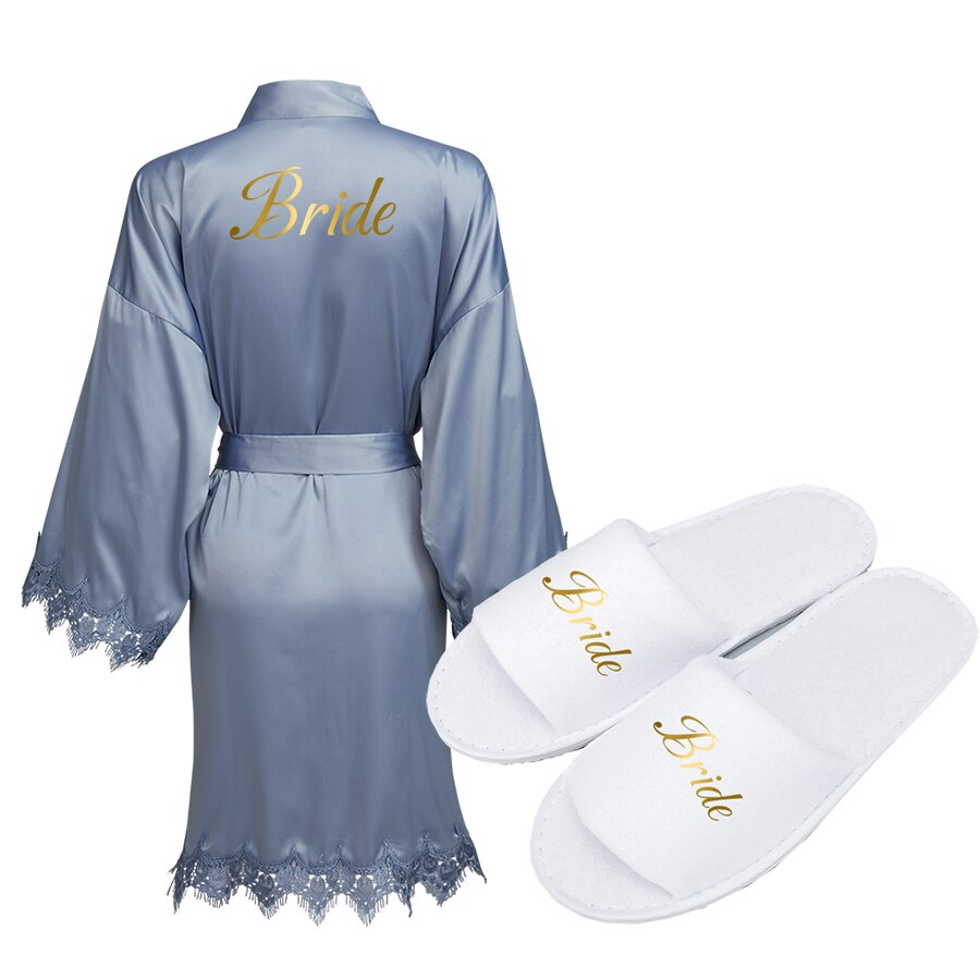 Batas de dama de honor de la novia, bata de seda satinada para boda, de , albornoz blanco: gray with slipper / one size XL