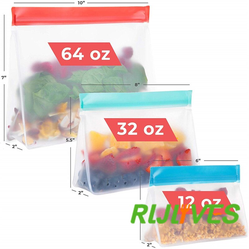 Sac de conservation des aliments en PEVA, sacs frais debout, Zip Silicone réutilisable déjeuner fruits tasse étanche réfrigérateur bol de légumes