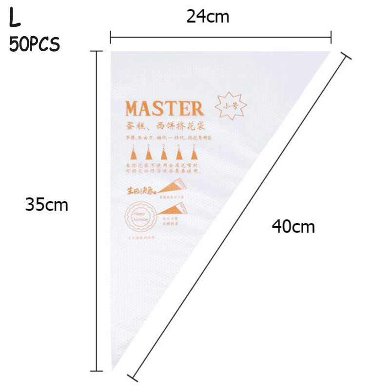 50 stk /100 stk pak kagepose s/m/l størrelse engangs sprøjtepose glasur fondant kage dekoration kage spids værktøj kage dekorationsværktøj: 50 stk. l