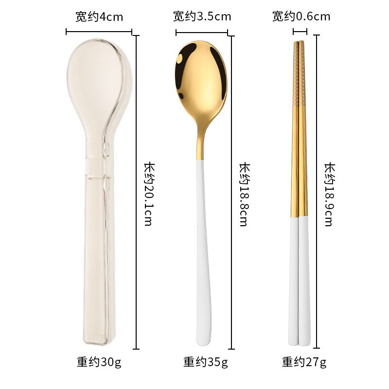 304 Stainless Steel Chopsticks Spoon Set Cutlery Set Flatware Set Tableware Soup Spoon Portable Cultery With Box: White-Gold