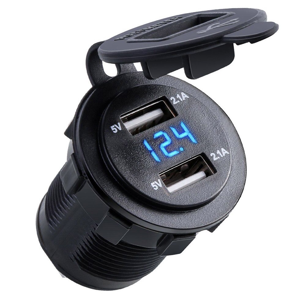 Powstro Auto Ladegerät Wasserdicht Dual USB Ports Sitz Auto Ladegerät Mit Led-anzeige Telefon Ladegeräte Für Iphone Android Smartphone: blue Car Charger