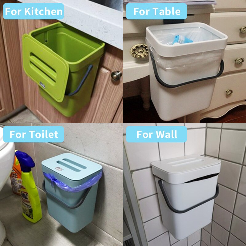 3/5/7L Hanging Trash Can for Kitchen Nordic Wall Mounted Bathroom Trash Bin Wastebasket Toilet Bucket with Cover Ashcan