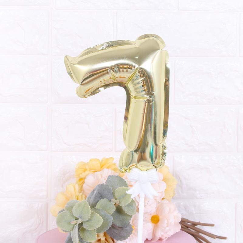 7Inch Mini Gold Silver Foil Number Balloons Cake Topper Diy Kids Birthday Cake Flags For Wedding Anniversary Birthday Decoration: Gold 7