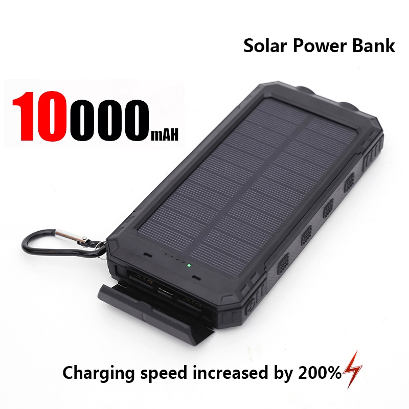 Banco de energía Solar de 50000mAh, cargador portátil de carga rápida de gran capacidad, cordón, brújula, batería externa, energía de respaldo para exteriores: Oro