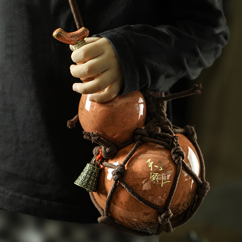 Ancient Style 700ml Wukong Bottle Gourd Wine Bottle Ceramic Cup Destiny Of Heaven Net Bag Wine Gourd Set The Water Kettle