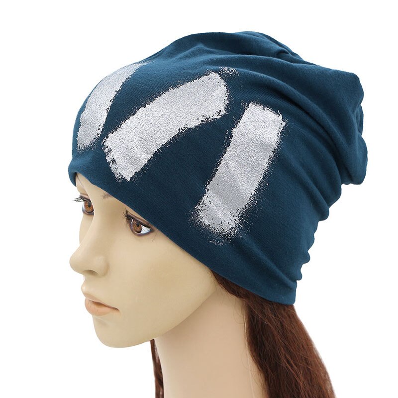 GZHILOVINGL-gorro fino de algodón para mujer, gorro con pintura plateada, Hip Hop, metálico, para otoño e invierno,: Navy blue