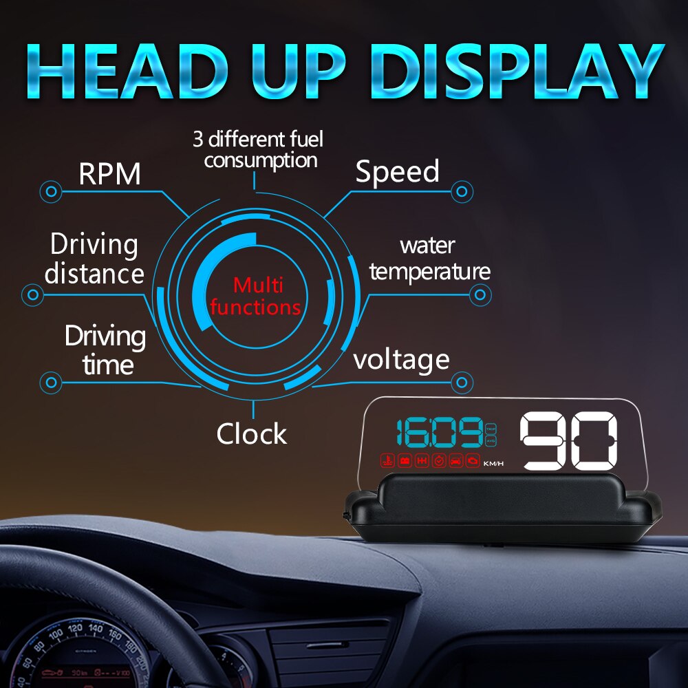 HUD Mirror-pantalla frontal para coche C500, proyector de velocidad para parabrisas, alarma de seguridad, temperatura del agua, sobrevelocidad, RPM, reloj de voltaje,