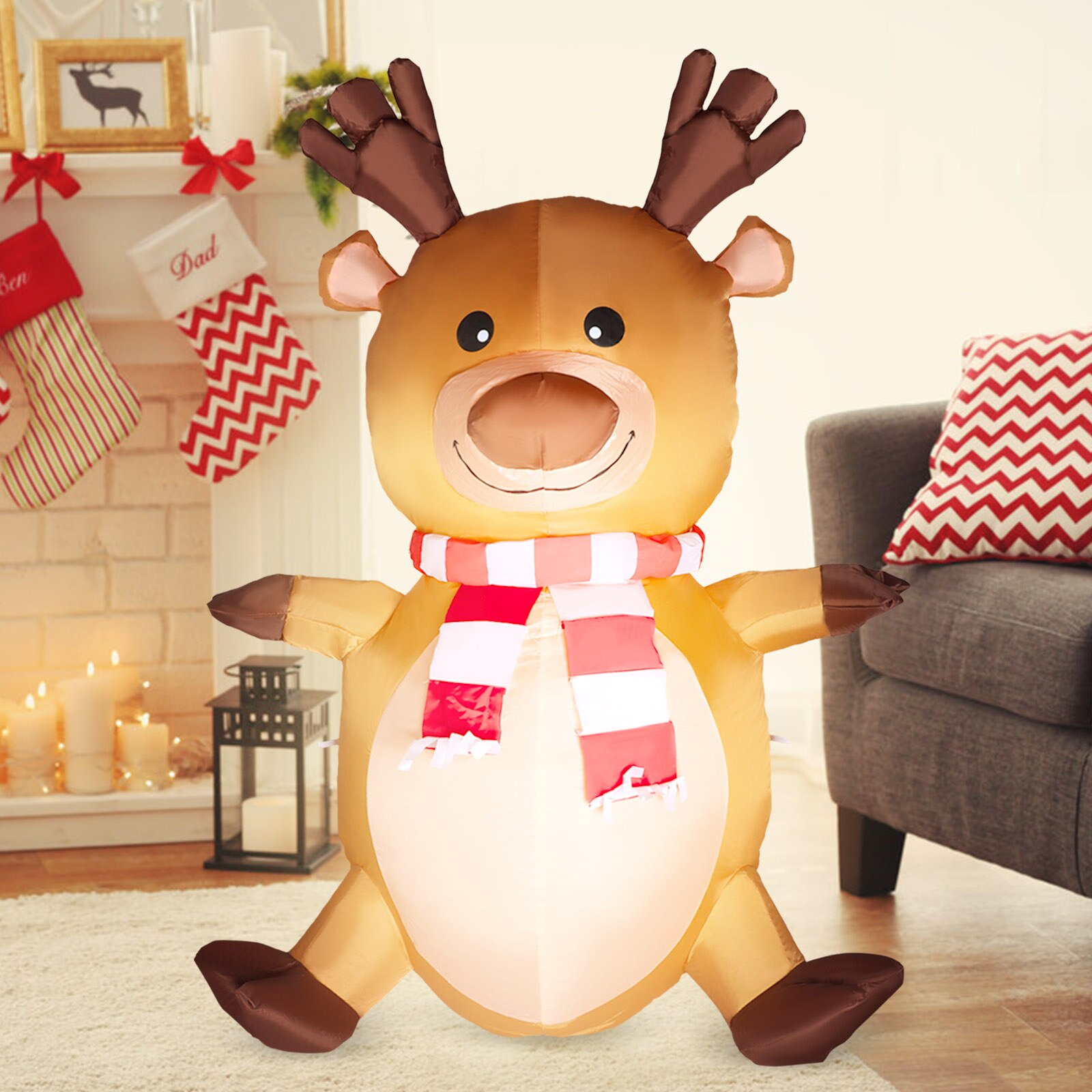 4ft Cute Christmas Inflatable Blow Up Reindeer Decorations with LED Lights for Xmas Yard Lawn Outdoor Decor EU Plug