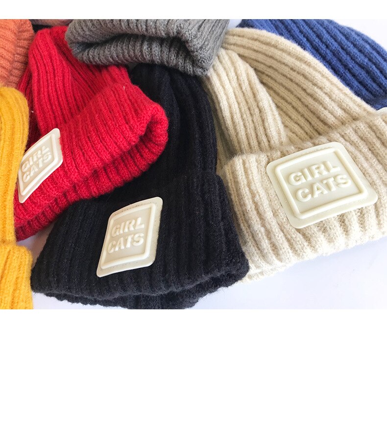 Kinderwintermuts geborduurde letters effen wollen streep gebreide kindermuts gehaakte meisjesmutsen winter jongensmuts babymutsen