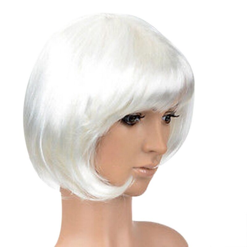Perruque BOB cheveux courts lisses pour femmes | Frange Cosplay, 13 couleurs, pour fête, spectacle sur scène, fournitures de fête,: W