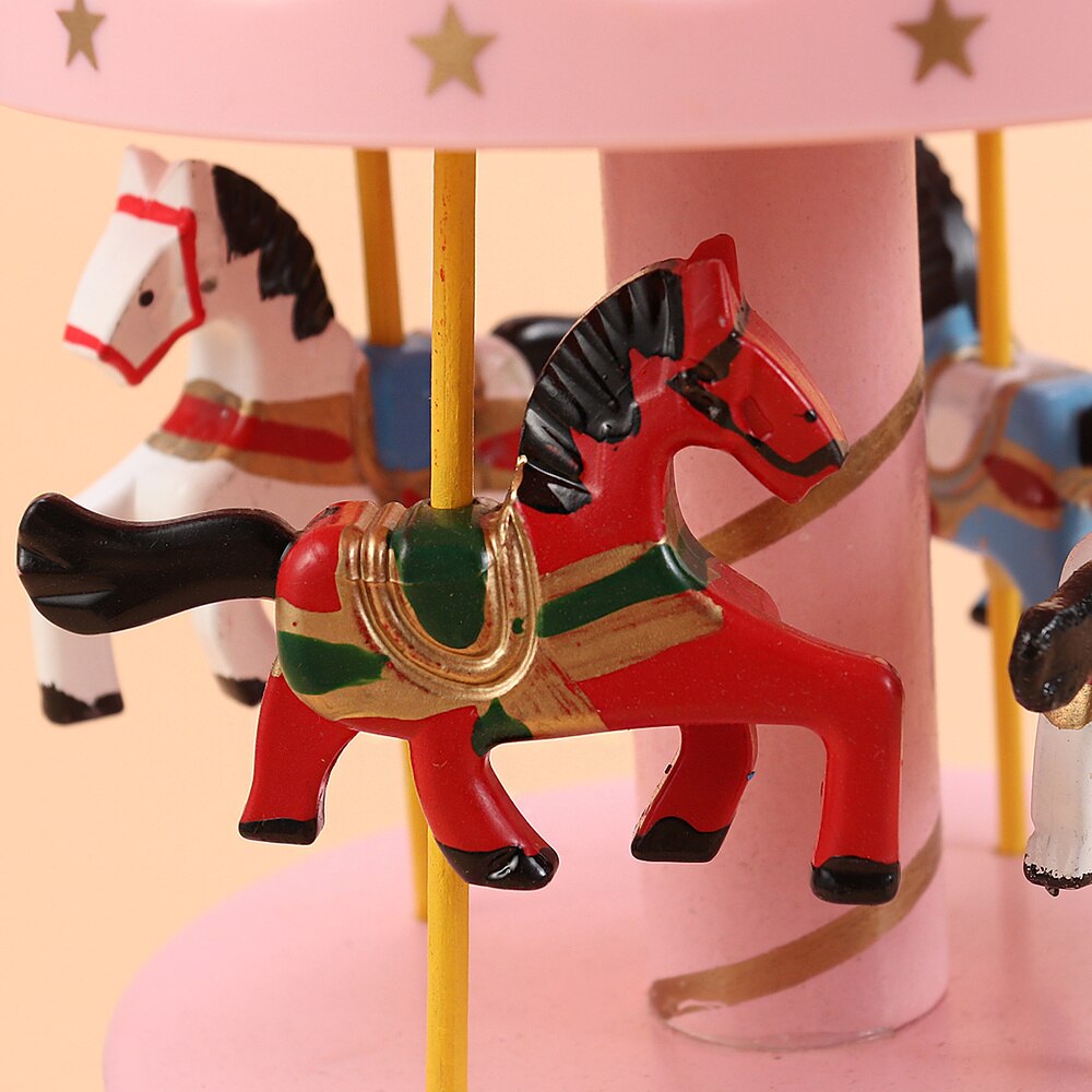 Wooden Carousel Music Box Desktop Ornament Mechanical Musical Box Valentine'S Day Birthday Not Included Battery