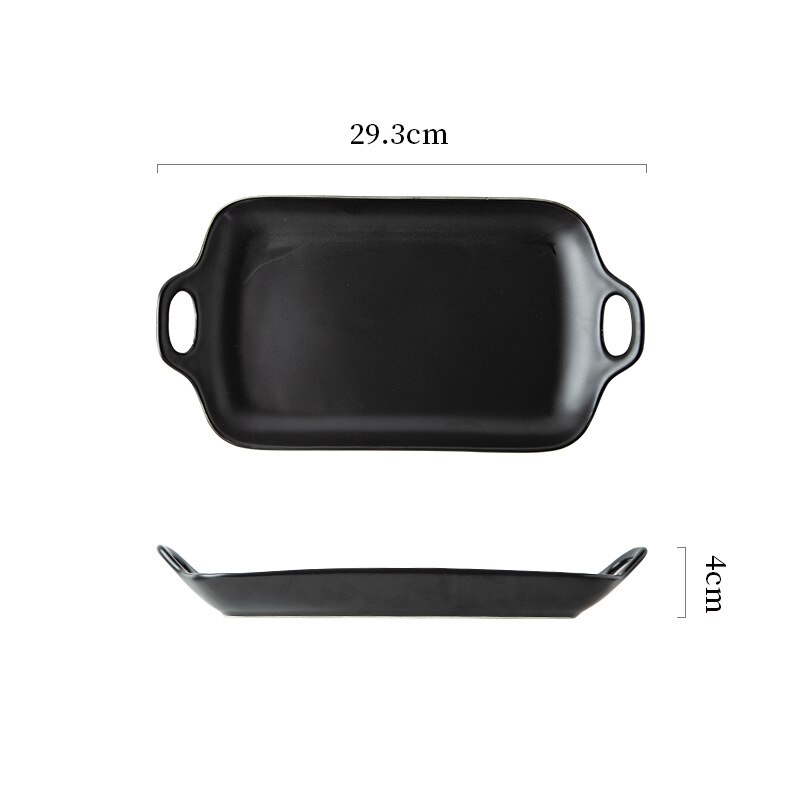 Assiette nordique en céramique mate, Double oreille, ménage, Dim Sum, plaque de cuisson, assiette occidentale rouge, assiettes carrées, ensemble assiette à dîner: Black Rectangular