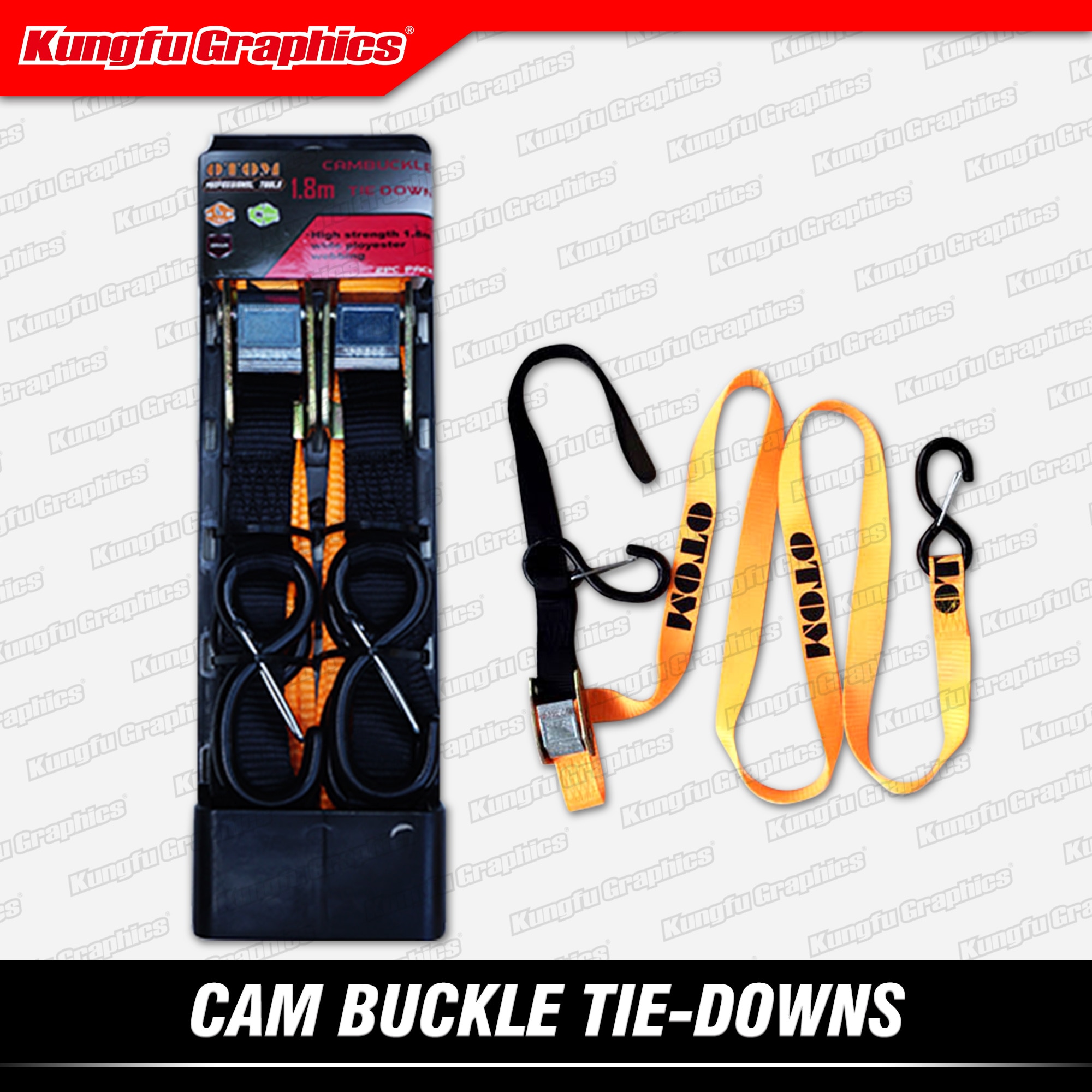 KUNGFU GRAPHICS Cam Buckle Tie Down Strap 1.8m for Motorcycle Bicycle ATV Quad Cargo Transport Lift Tow Pull Move Drag Rope Belt