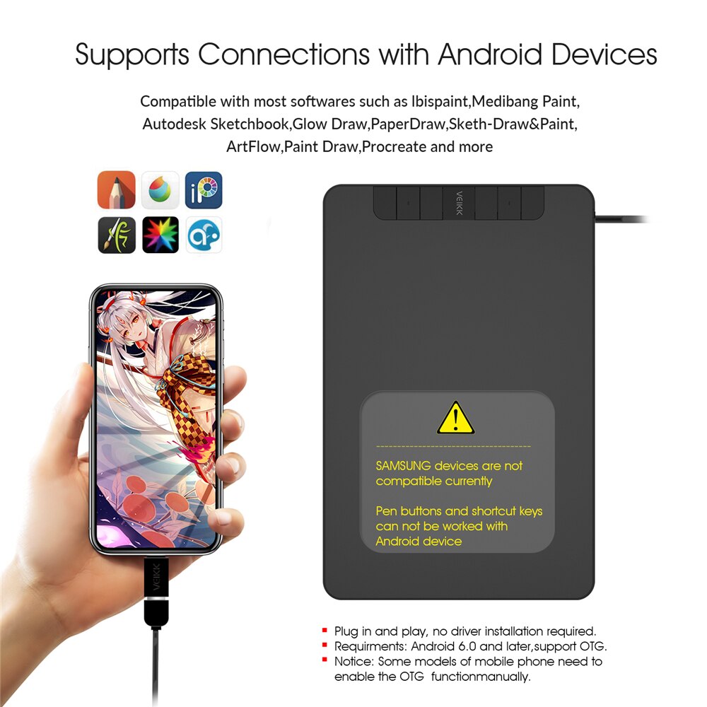 VEIKK VK640 6 x 4 inch OSU Tablet Digital Drawing Writing Pad Graphic Pen Tablet with Battery-Free Pen 8192 Levels