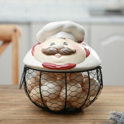 1Pcs Keramische Ei Houder Kip Draad Ei Mand Fruitmand Collectie Keramische Kip Oraments Decoratie Keuken Opslag: 9