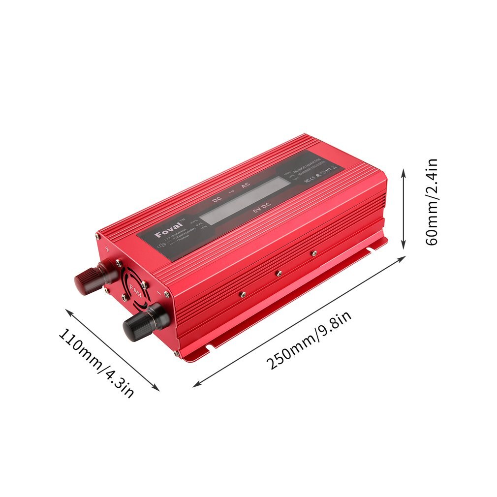 Protección Universal contra sobrecarga de cortocircuito inversor de energía Solar de coche DC 12/24V a AC 220V modificado convertidor de onda sinusoidal