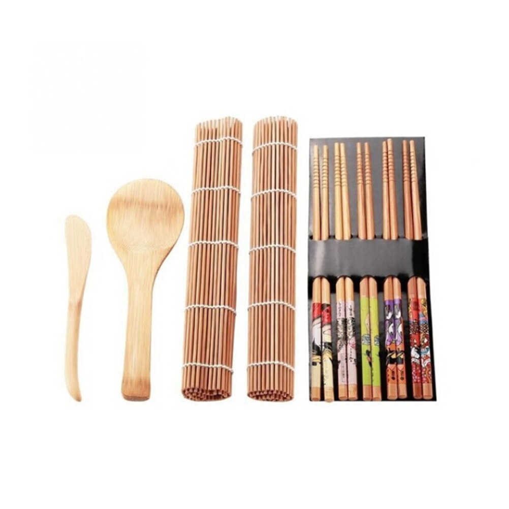 Kit de préparation de Sushi en bambou, avec 2 tapis à rouler, 5 paires de baguettes, épandeur de riz pour palette de riz, 15 pièces