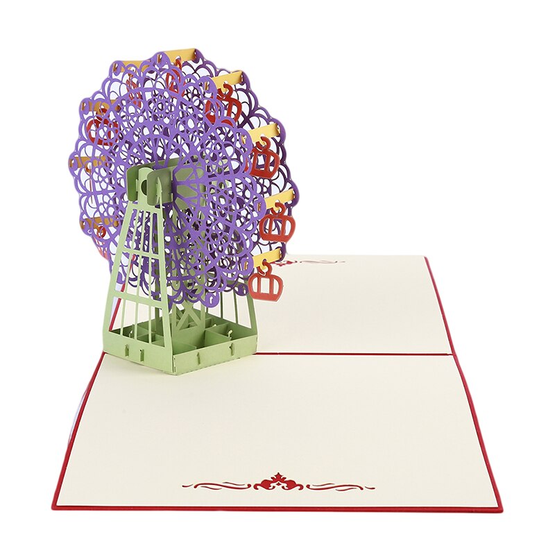 3D Card Ferris Wheel Paper Cutting Greeting Card Pop-up Card Papercraft Festival Birthday Christmas: purple