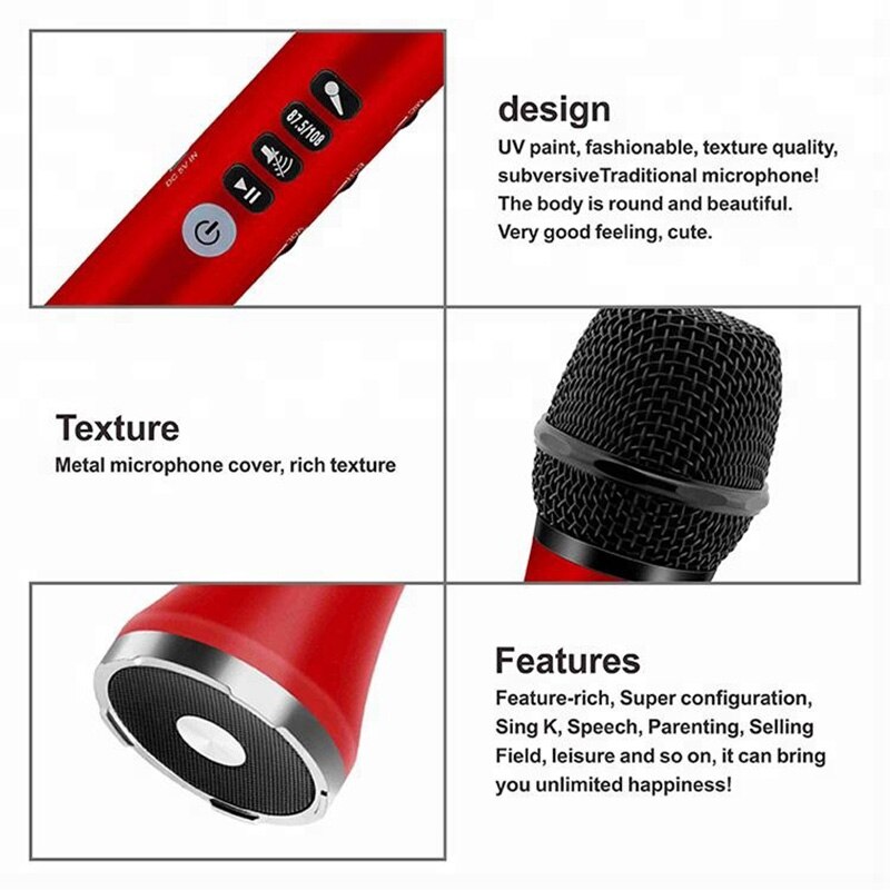FELYBY Portable Wireless Bluetooth Karaoke Microphone Speaker 2-in-1 Handheld Sing/Recording Dynamic Car Microphone